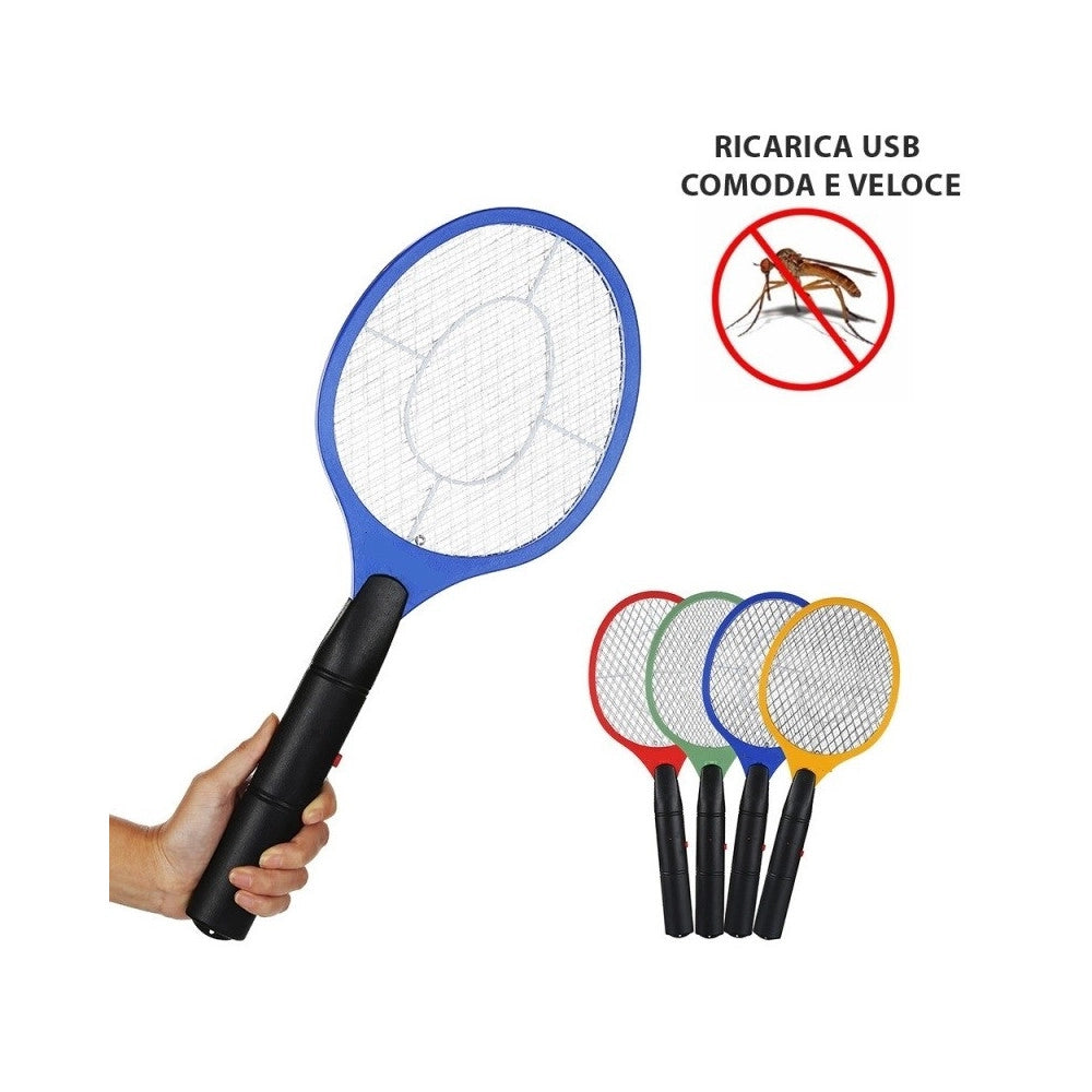 Trade Shop - Racchetta Usb Ricarica Veloce Cavo Micro Usb 3 Reti Metalliche Fulmina Insetti -