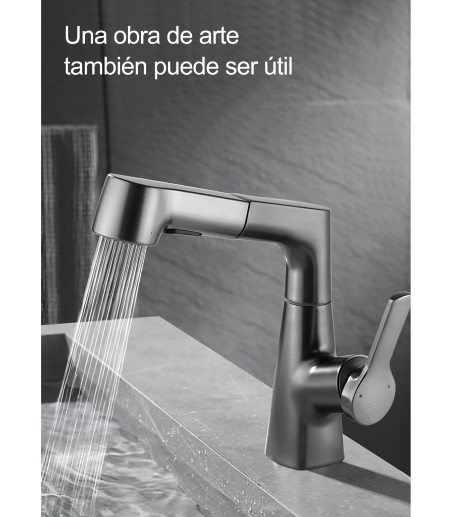 Rubinetto Lavandino Multifunzione LH-226 | Corpo Rame Massiccio | Estrabile con Elevatore | Monocomando | 2 Modos de Acqua