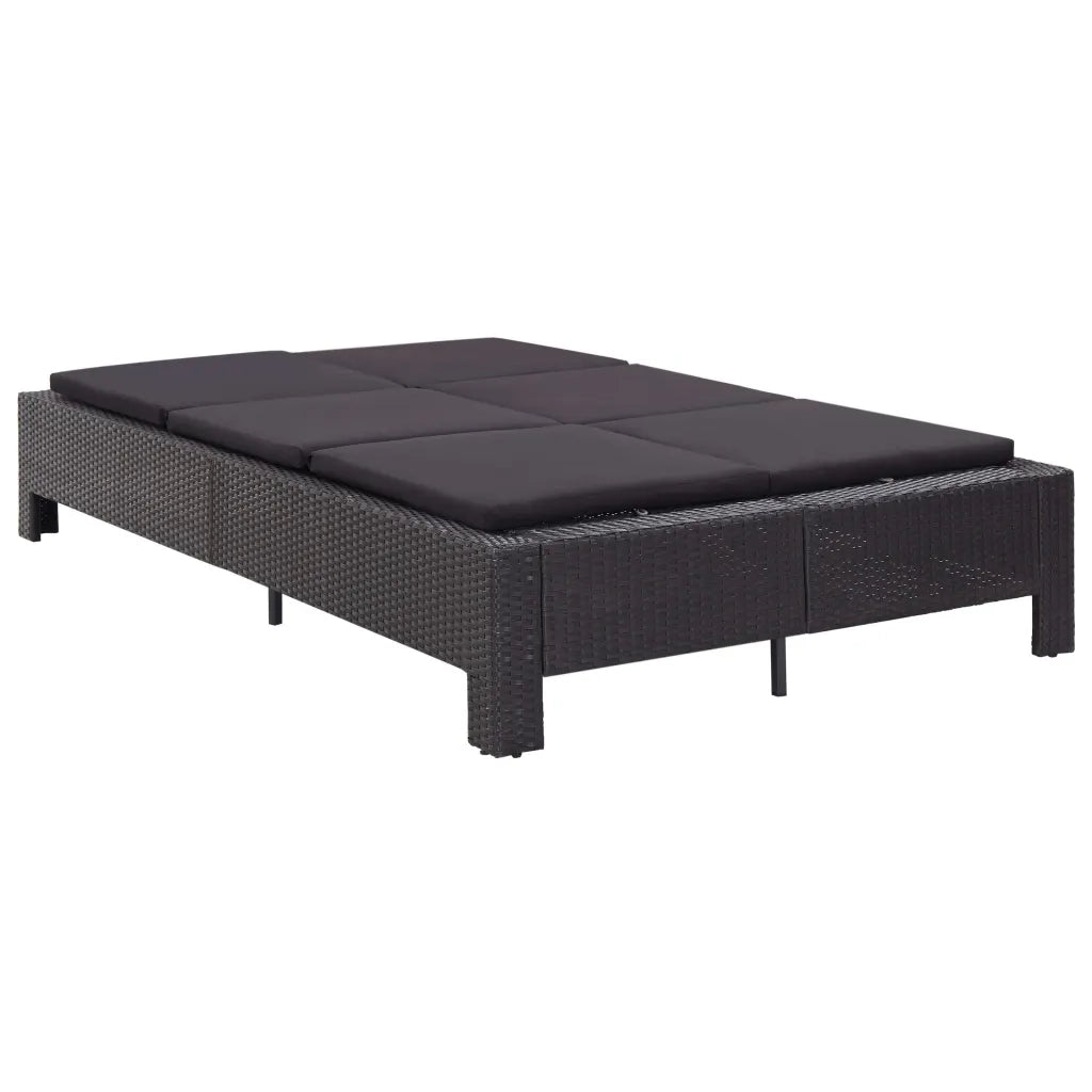 Lettino Prendisole a 2 Posti con Cuscino Nero in Polyrattan 46241