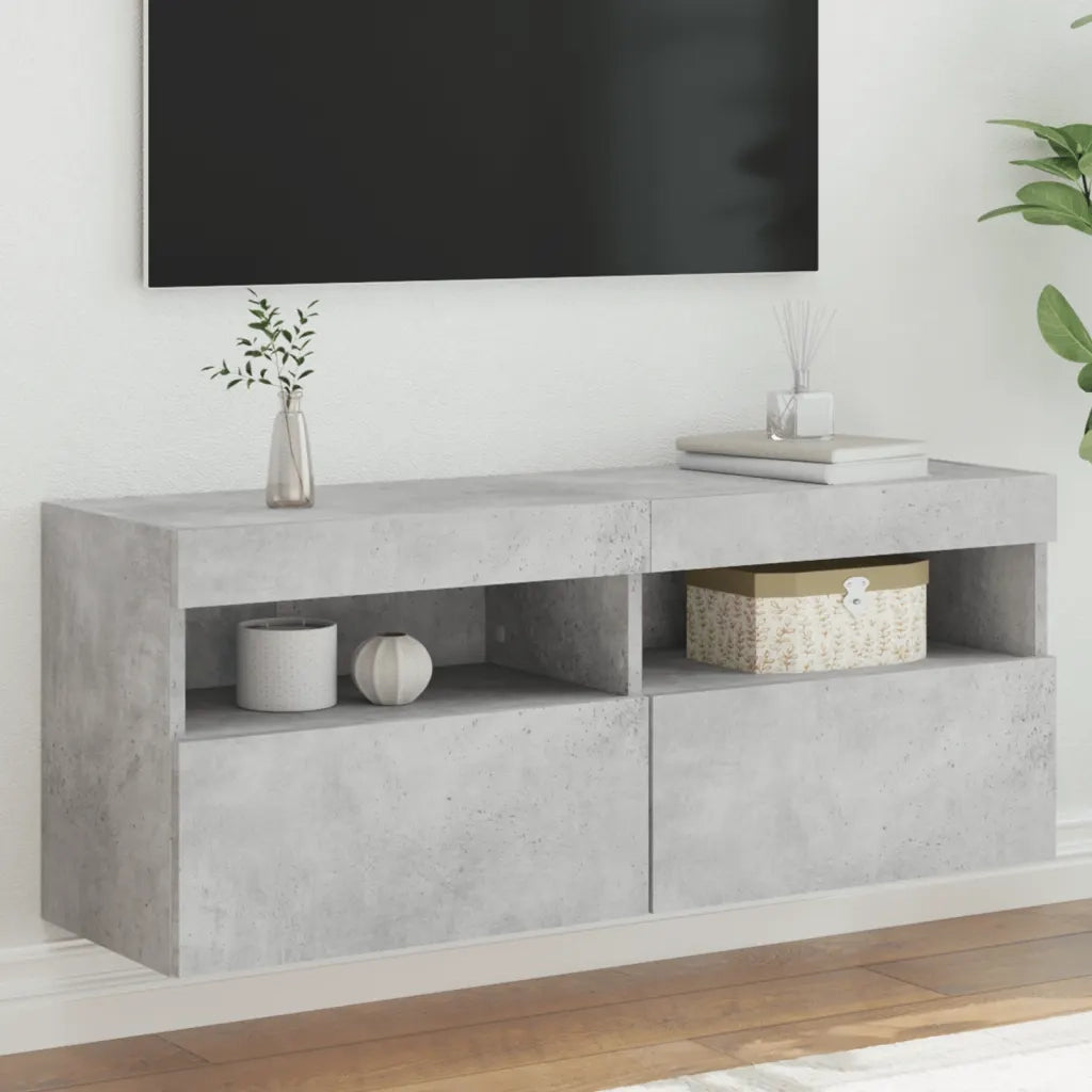 Mobile TV a Parete | Armadietto TV | Mobile Porta TV con Luci LED Grigio Cemento 100x30x40 cm