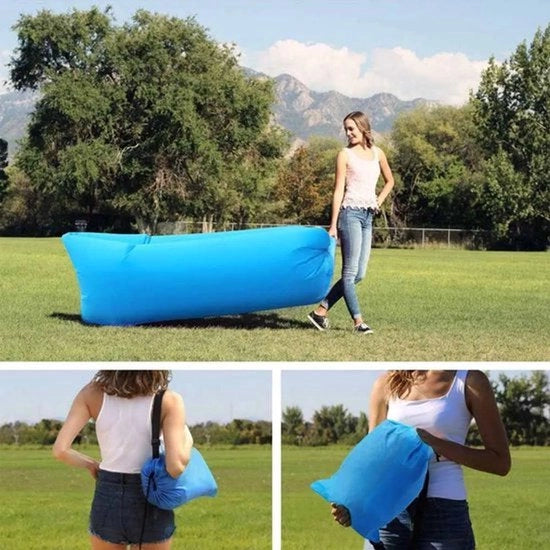 1x Divano gonfiabile da terra – Divano gonfiabile da trasportare, cuscino gonfiabile e letto gonfiabile – Ideale per camping, festival, spiaggia, giardino e festival di musica – Divano gonfiabile leggero con borsa da trasporto - blu