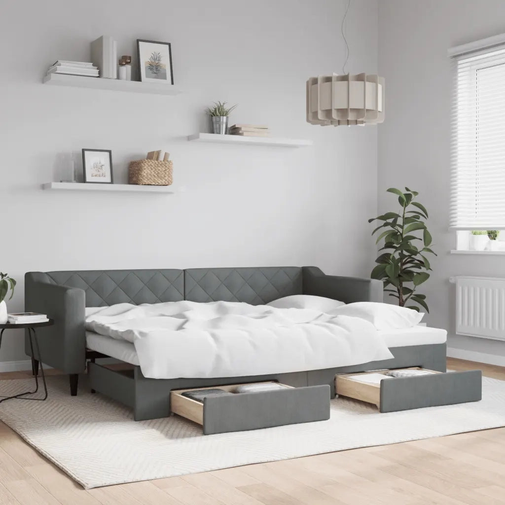 Divano letto | Sof¨¤ letto | Letto singolo Estraibile Cassetti Grigio Scuro 80x200cm Tessuto
