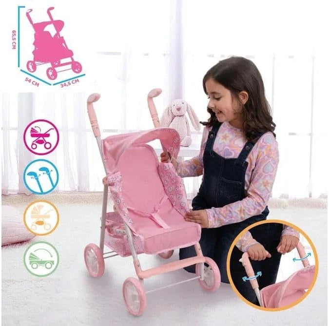 Passeggino Per Bambole Reborn, Passeggino Per Bambole 2 Anni, Carrozzina Per Bambole Rosa Modello 2025 Misure 54x 34,5 x