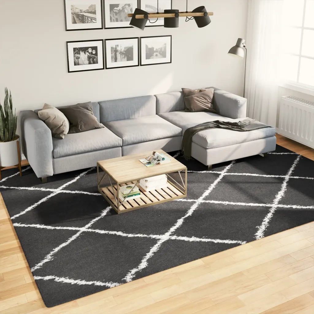 Tappeto Shaggy PAMPLONA a Pelo Lungo Nero e Crema 240x340 cm 375417