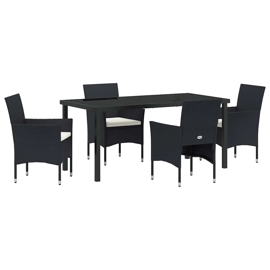 Set da Pranzo per Giardino con cuscino 5 pcs Nero polyrattan