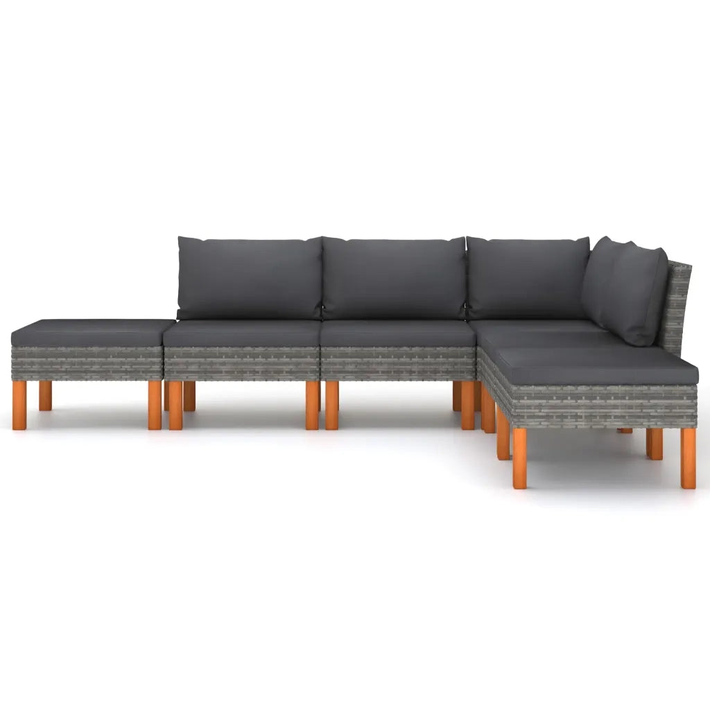 Set Divani da Giardino 6 pz | Set Salotto da Giardino con Cuscini in Polyrattan Grigio