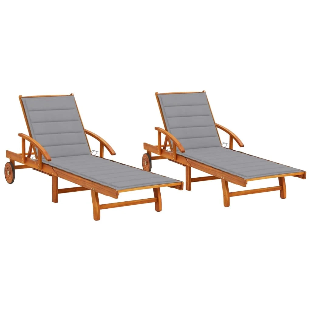 Set di 2 lettini prendisole sedie a sdraio lettini prendisole aiuole da giardino mobili da giardino con cuscini legno massello di acacia 02_0012053