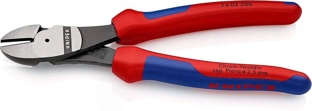 KNIPEX 74 02 200 Tronchese Laterale Acciaio al Cromo-Vanadio Forgiato Lunghezza 200 mm Manici Bicomponenti colore Rosso-Blu