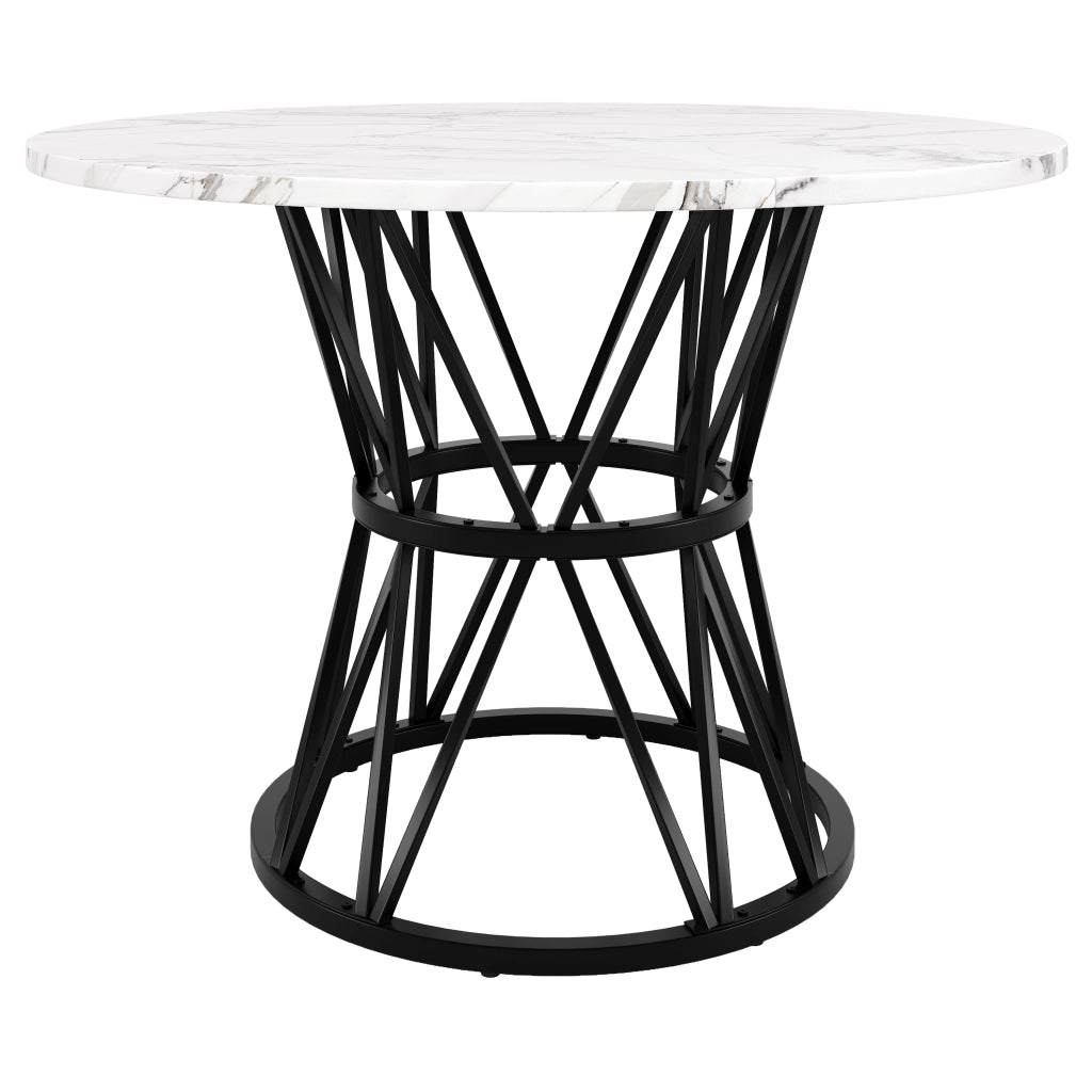Tavolo da pranzo rotondo con piano in MDF effetto marmo e base in metallo, nero, 100 × 100 × 76 cm