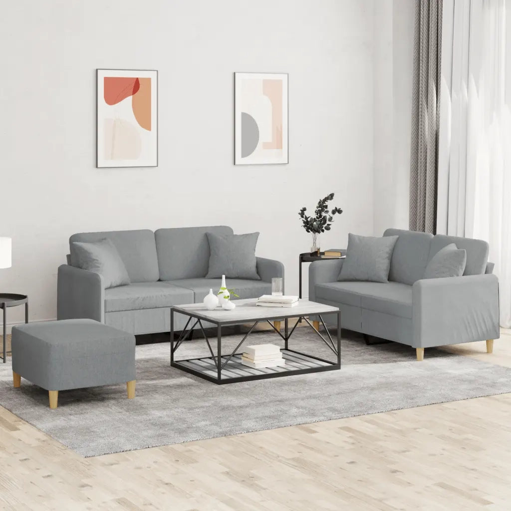 Set Divani 3 pz con Cuscini Grigio Chiaro in Tessuto 3202110