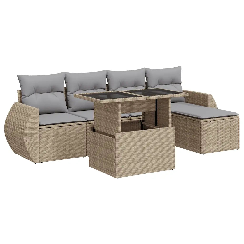 Set Divano da Giardino 6 pz con Cuscini Beige in Polyrattan 3326620