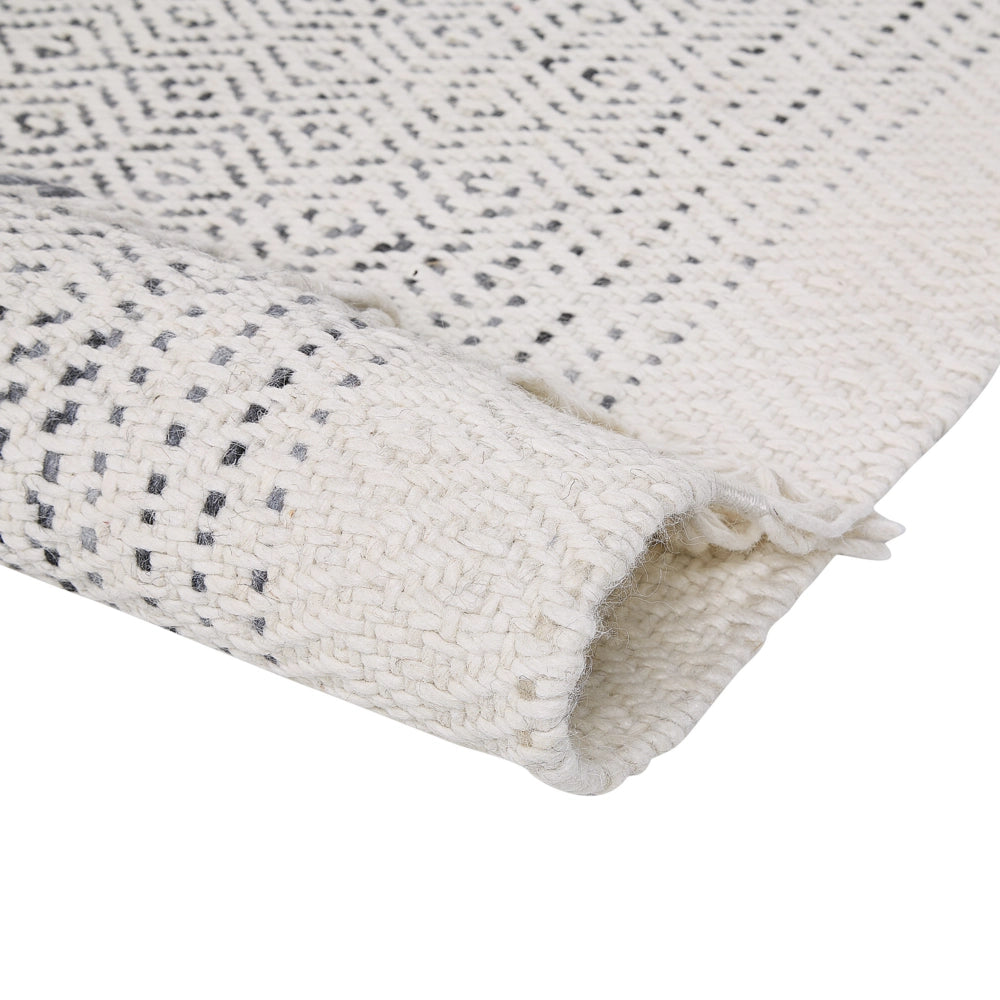 Tappeto Bianco e Grigio Lana Cotone 140x200 cm Tessuto a mano a trama piatta con nappe