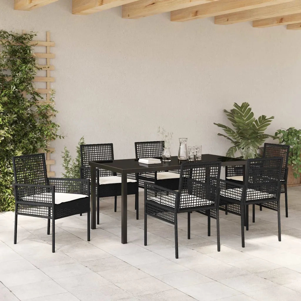 Set da Pranzo per Giardino con cuscino 7 pcs Nero polyrattan