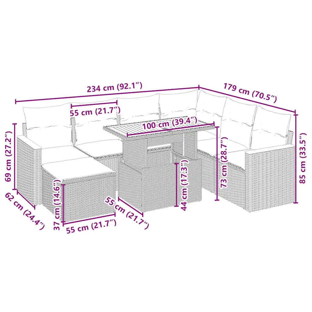 Set Divano da Giardino 8 pz con Cuscini Beige in Polyrattan 3276054