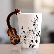 Tazza da caffè ceramica con manico in forma di violino - Tazza da tè con note musicali - Caffettiera da regalo per musicisti - 250 ml.