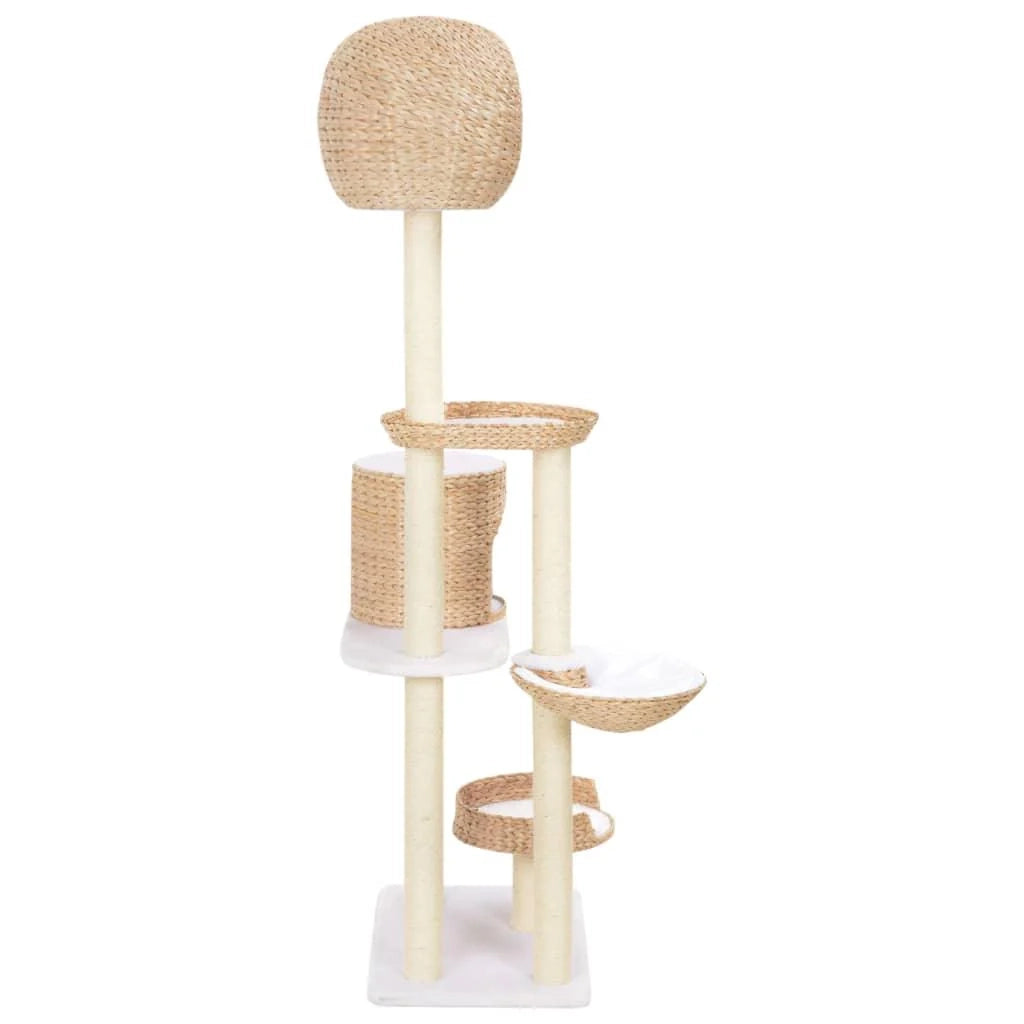 Tiragraffi albero per gatti cuccia per gatti peluche in sisal con stampa di alghe marine beige 3702145