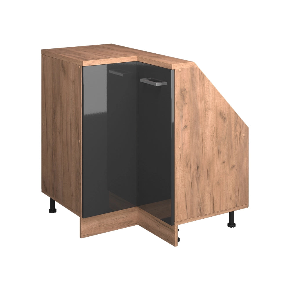 Mobile cucina angolare per sottotetto R-Line Antracite lucido/Rovere dorato 75.6 cm con 1 porta Vicco