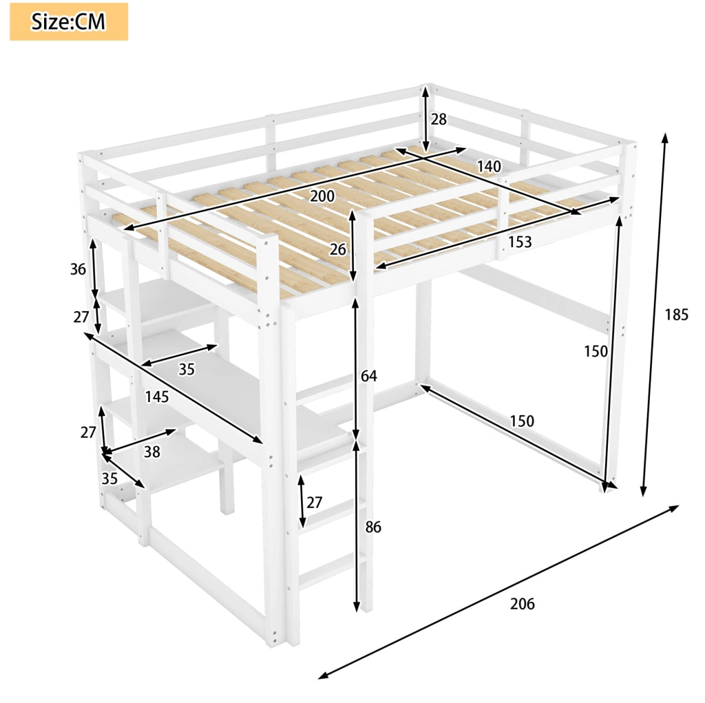 Letto a soppalco per bambini 140x200 cm con scrivania