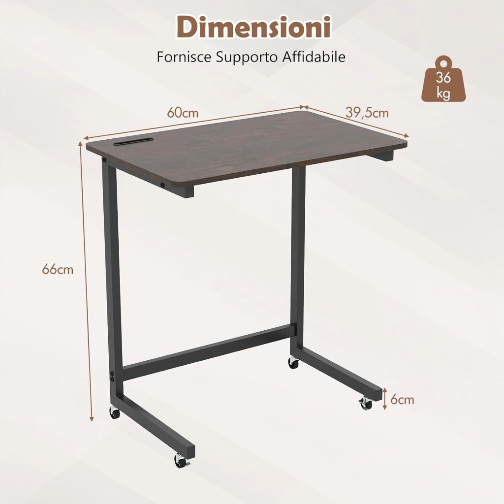Tavolino da Divano e Letto con 4 Ruote, Tavolino a Forma di C con 2 Ruote Bloccabili e Supporto Integrato per Telefono,Vassoio Salvaspazio e Versatile per Salotto e Camera da Letto