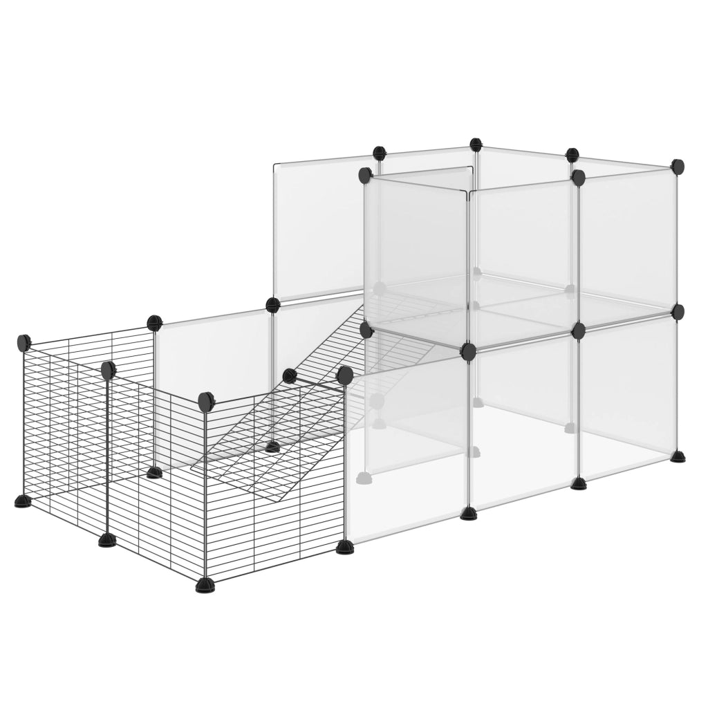Recinto per Animali Modulabile con Pannelli 35x35 cm e Accessori, in Acciaio e PP, 140x70x70 cm, Nero
