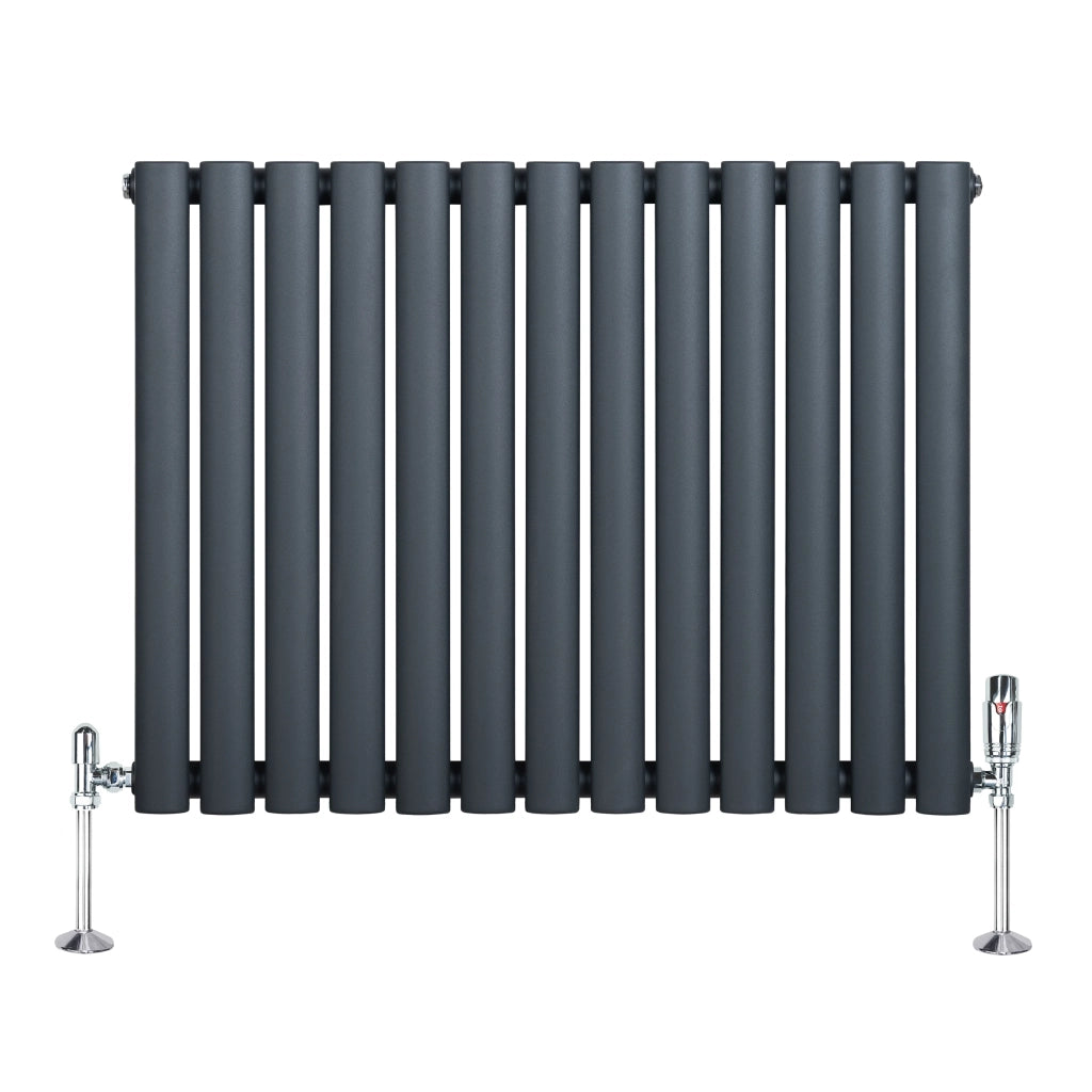 Radiatore Orizzontale Ovale 600x780mm Grigio Antracite con Valvole TRV
