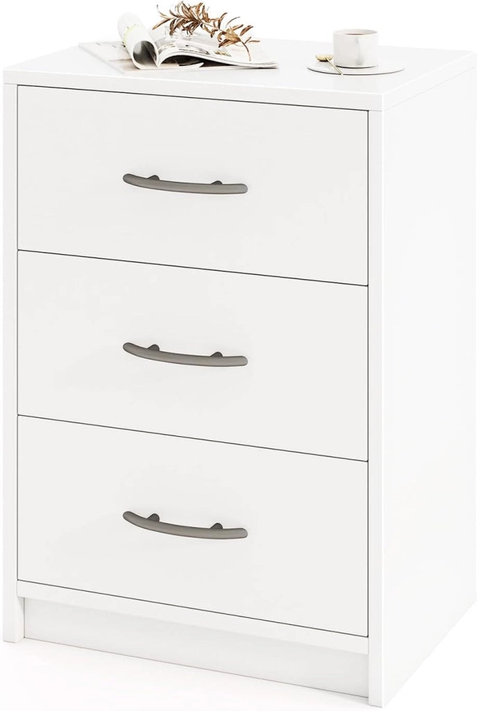 Comodino con cassetti 2/3, comodino in legno MDF, 38,5 x 28 x 39 cm, per soggiorno, camera da letto, ufficio (3 cassetti)