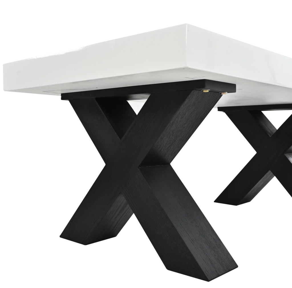 Tavolino da caffè 100x50x40 cm con piano lucido e gambe a X in MDF bianco e nero