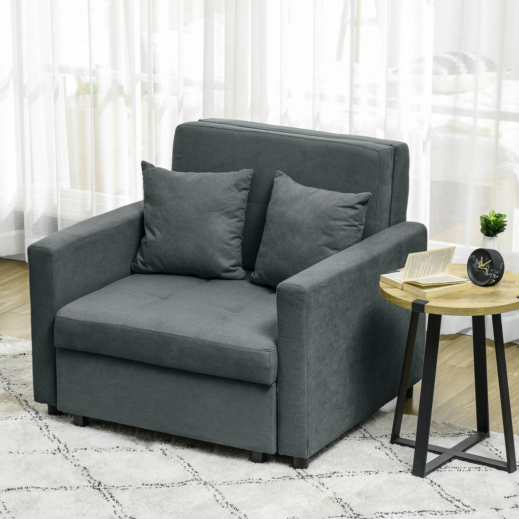 Poltrona Letto Singolo  100x98x88 cm con Vano Contenitore in Tessuto Effetto Velluto Grigio
