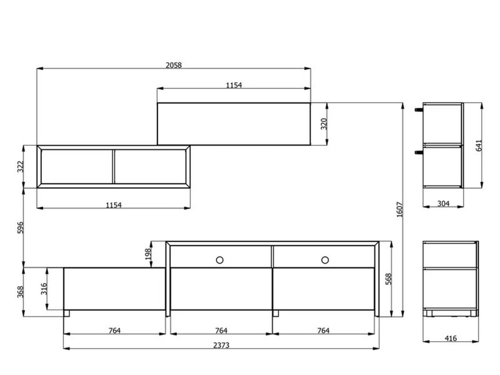Mobile Soggiorno Tiana, Parete Attrezzata 6 Ripiani, 237.5x41.5x160.5h cm Bianco Crema