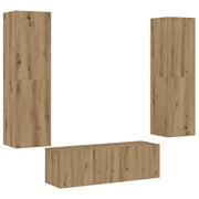 Mobili TV a Parete 3 pz | Armadietto TV | Mobile Porta TV Rovere Artigianale in Legno Multistrato