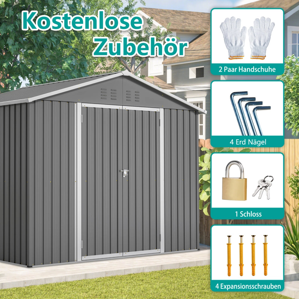 8x6FT Graues Metall-Tool-Shed mit Klapptür; Anthrazit-Farbe – Ideal für Gartenger?te und Werkzeugaufbewahrung