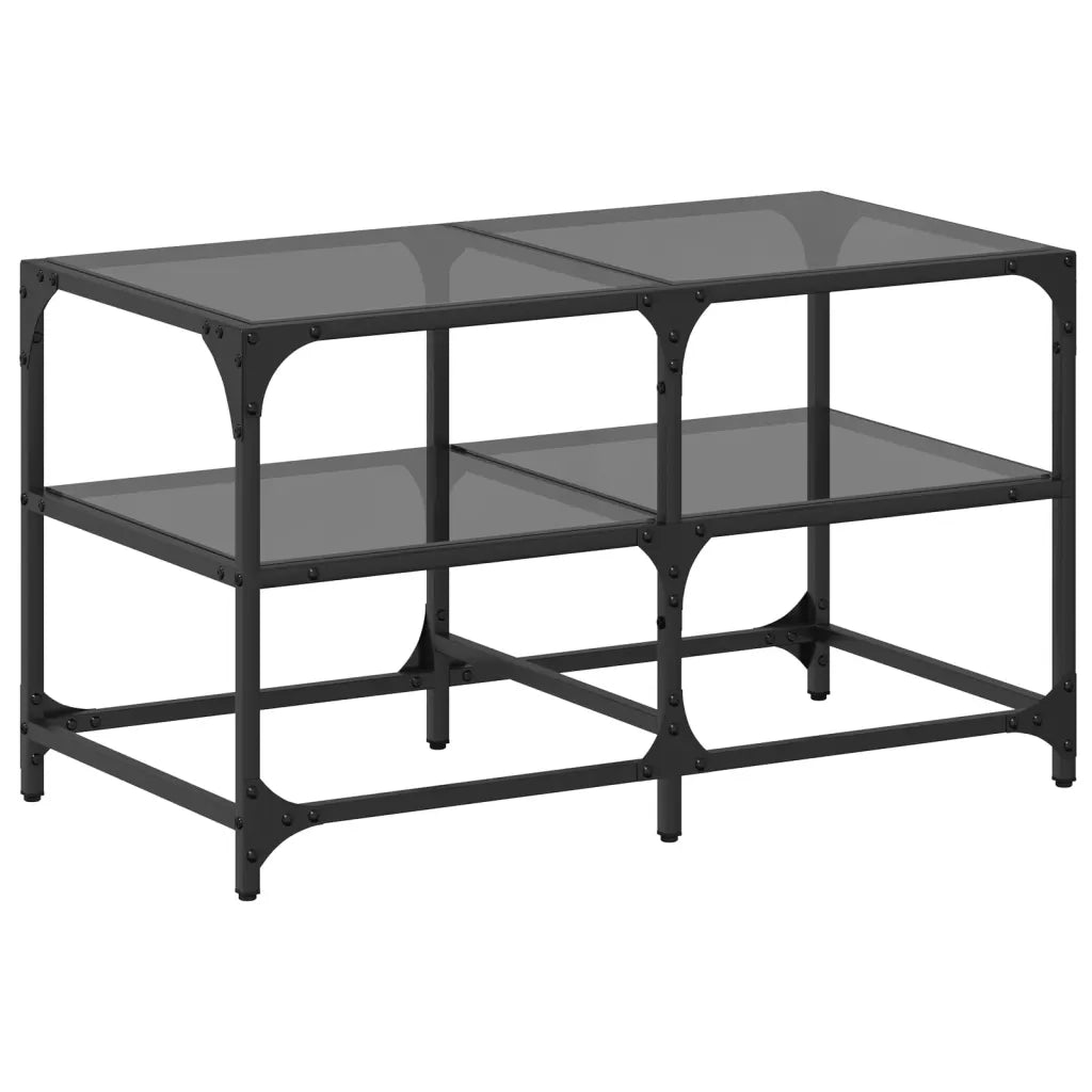 Tavolino con Piano in Vetro Nero 78,5x40x45 cm Acciaio