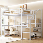 Letto a Soppalco in Metallo con Scaffali e Tavolo ¨C MINIMAL ¨C Bianco 140x200