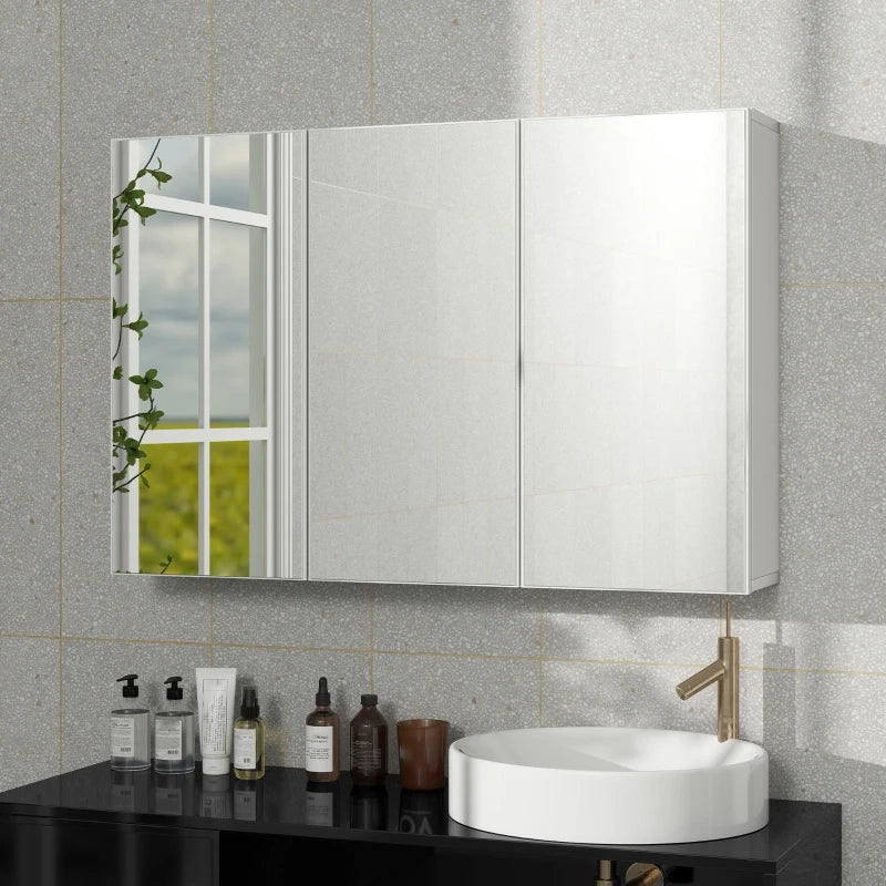 Mobile specchiera da bagno con 3 ante a specchio, pensile, 90 x 15,5 x 60 cm, bianco