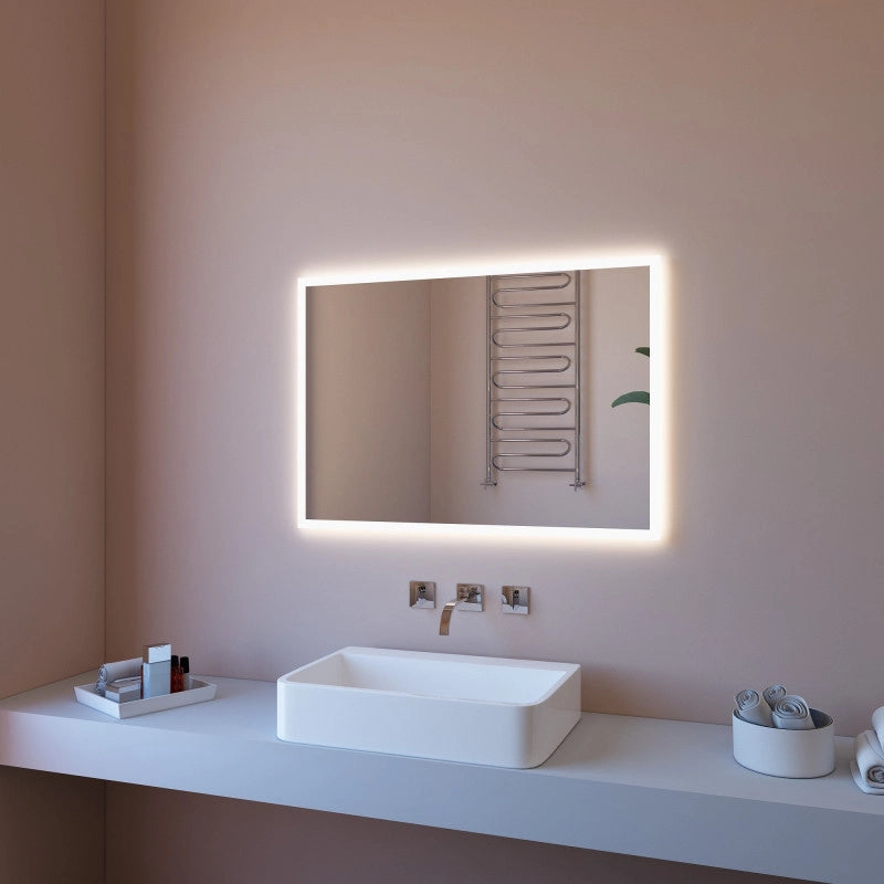 Specchio da Parete Rettangolare 100x70 cm spessore 4 mm con Illuminazione Perimetrale