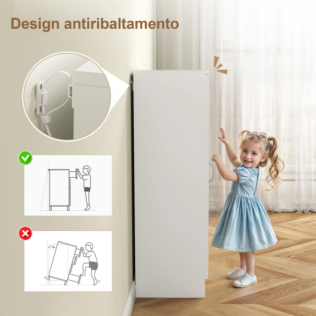 Armadio Scarpiera a 6 Ripiani Regolabili in Legno Bianco. 55x35x108 cm
