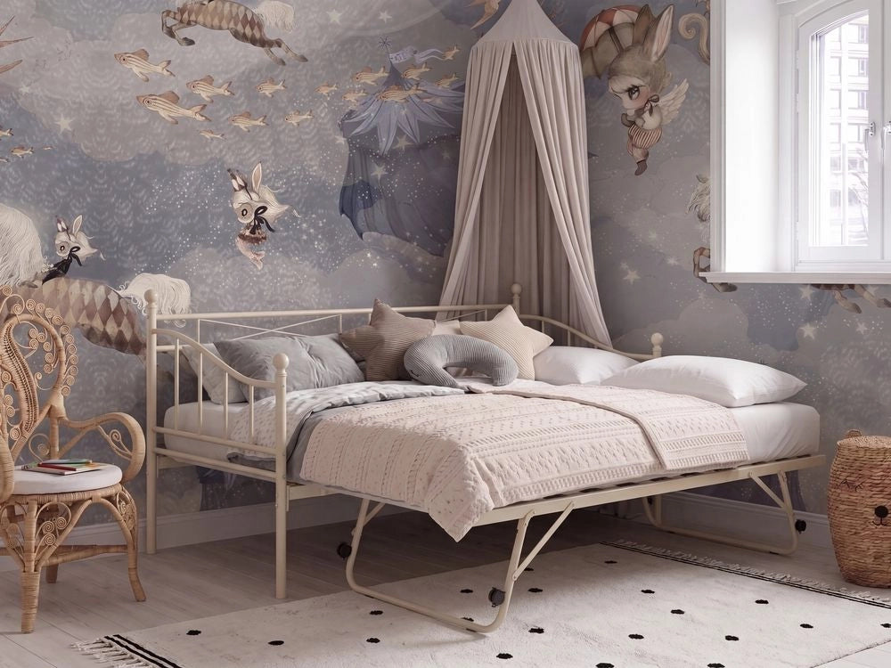 Letto estraibile singolo per bambini in metallo beige stile tradizionale, 90 x 200 cm