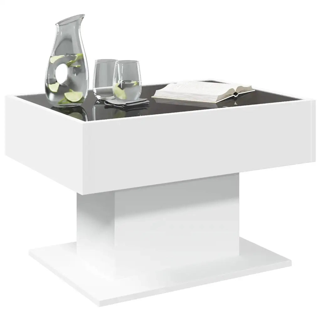 Tavolino Salotto con LED Bianco 70x50x45 cm Legno Multistrato