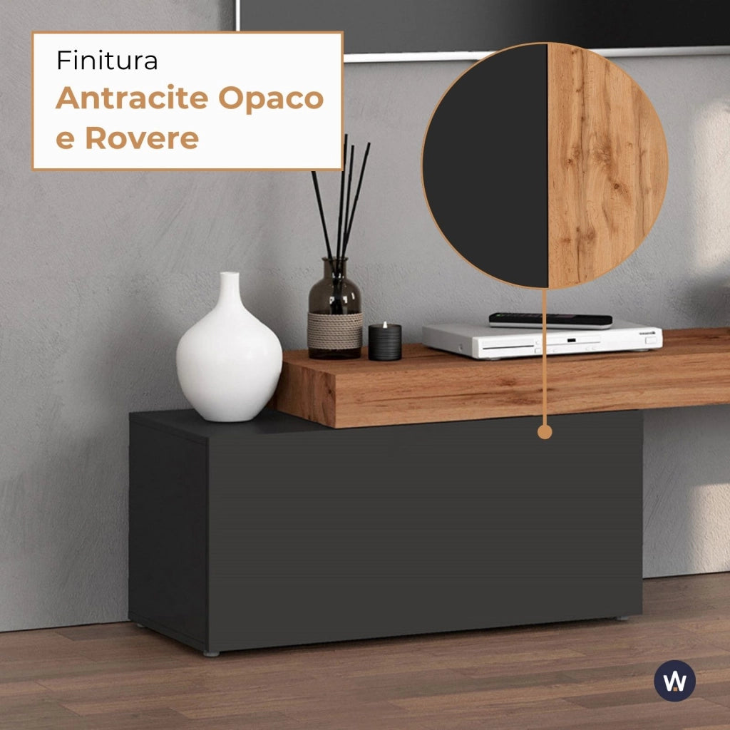 WHOUS Mobile porta tv Chronos estensibile con 1 anta a ribalta antracite/rovere 180/260x40x51 cm
