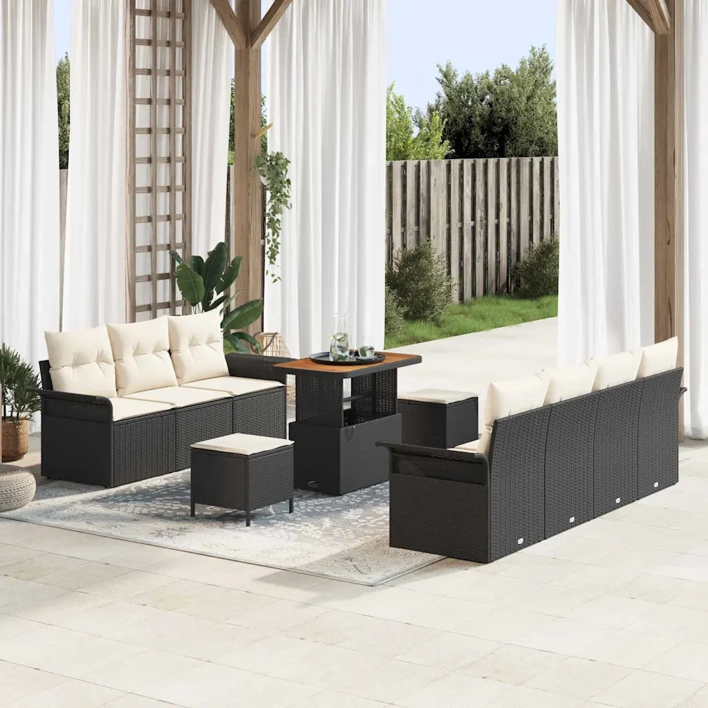 Set Divano da Giardino con cuscino 10 pcs Nero polyrattan