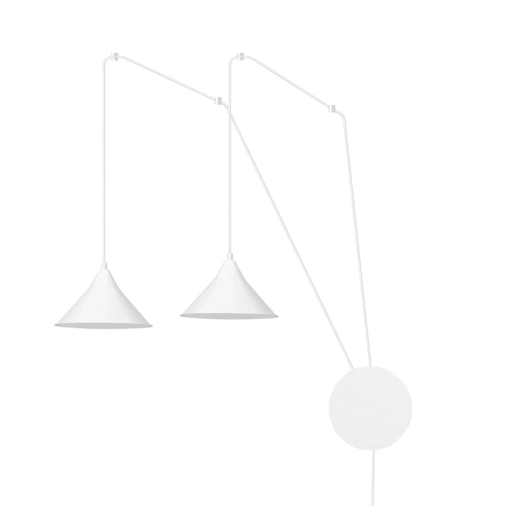 Sospensione Minimal 2 Luci Fujin In Acciao Bianco E Paralume A Cono
