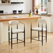 Set 2 Sgabelli da Bar con Braccioli Vintage ¨C MINIMAL ¨C Nero/Oro, Seduta in Tessuto Crema