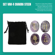Set di Cristalli di Reiki - 4 pezzi - Simboli Gravati - Meditazione - Borsa di Velluto - Cristalli di Guarigione Naturale