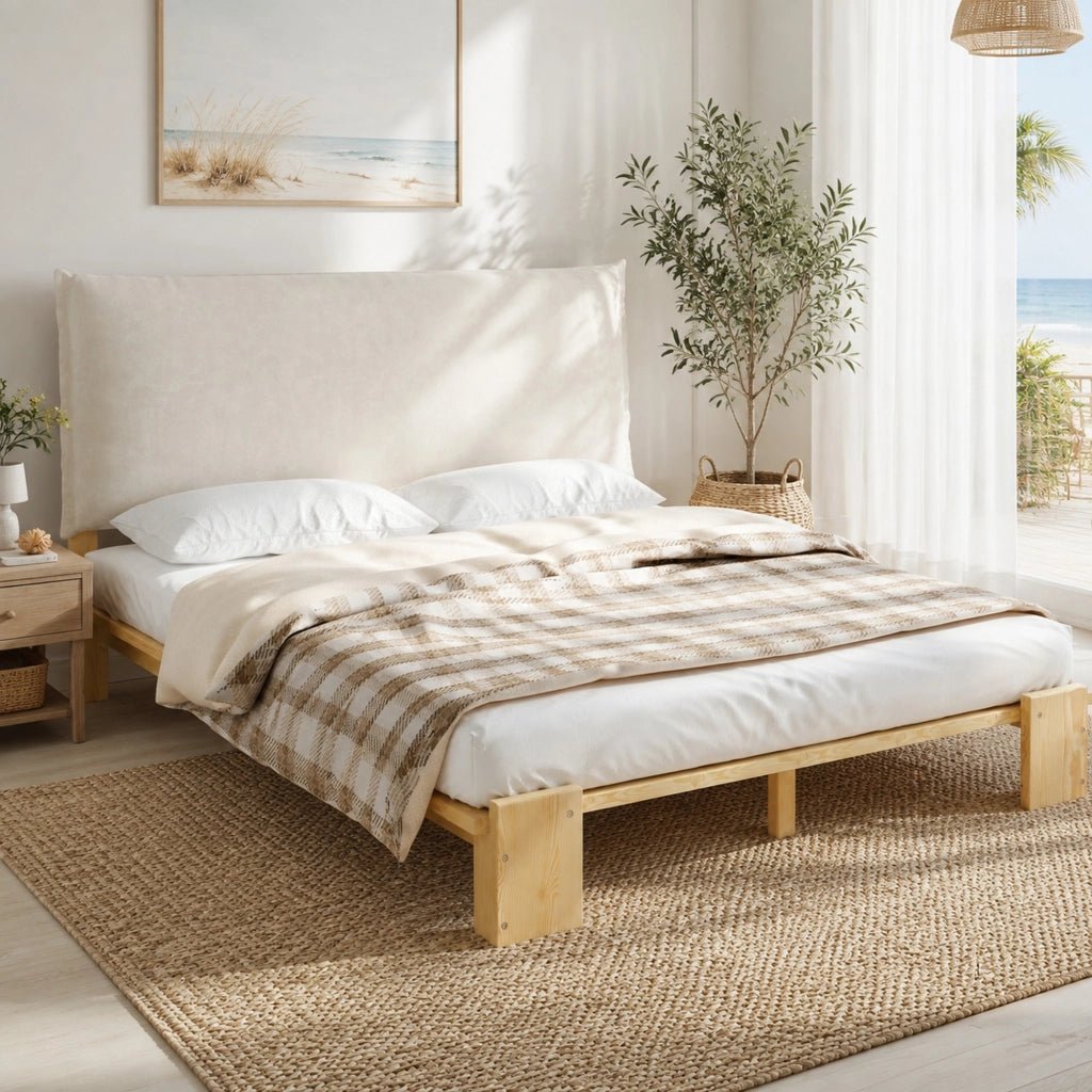 LETTO Imbottito 140x200 cm Naturale con testiera imbottita