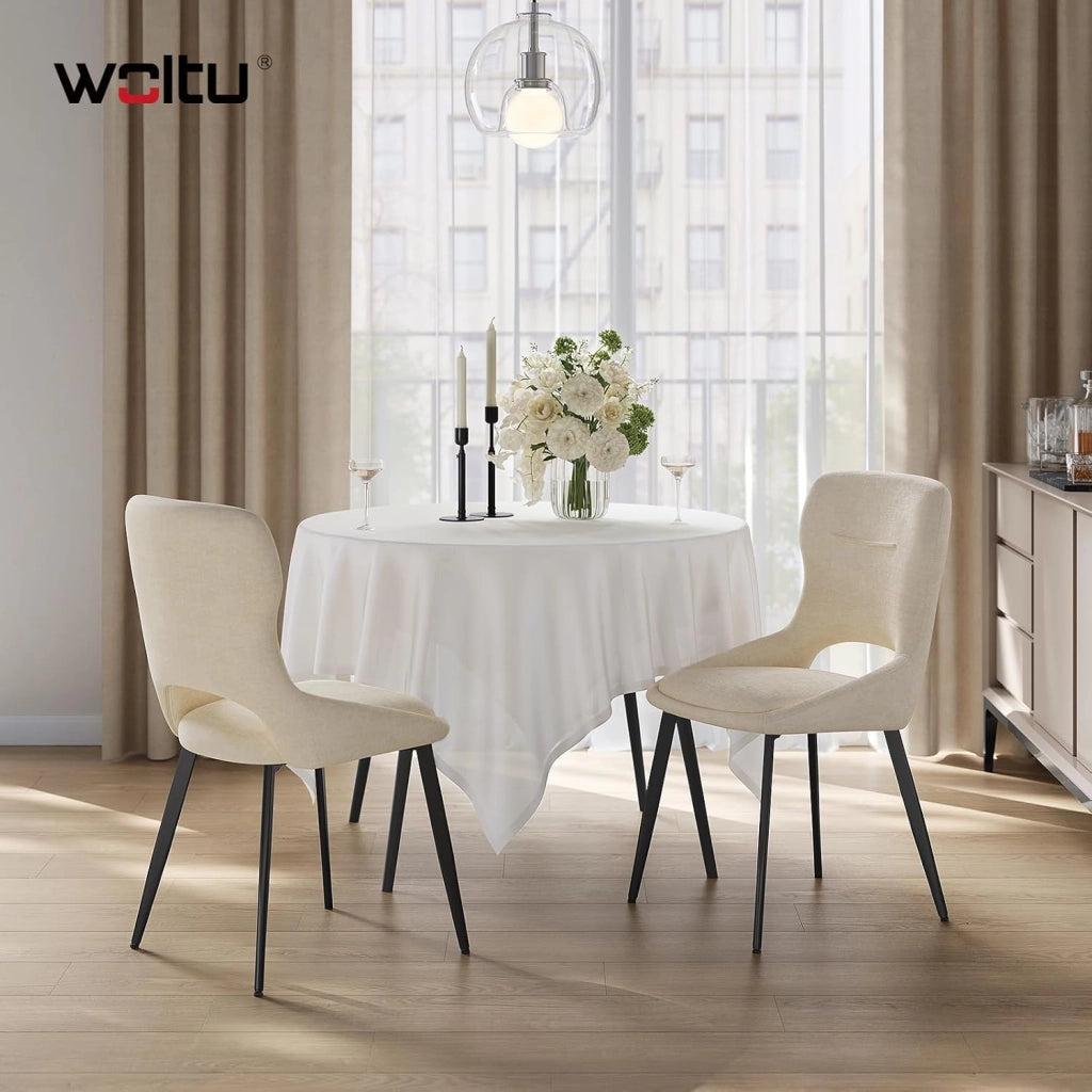 Set di 6 Sedia da Pranzo, Sedia Cucina con Schienale Curvo, Struttura Metallica, Rivestimento in Chenille, per Sala da Pranzo, Soggiorno, Cucina,Portata 150 kg, Beige