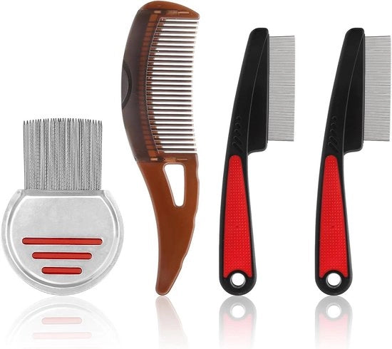 Set di 4 Spazzole a Denti Fini per Bambini, Spazzola a Denti Fine per Cani e Gatti, Rimozione di Macchie Lacrimali Professionale per Cani e Gatti, Spazzola a Denti in Acciaio Inossidabile per Persone e Spazzola a Zecche per Cani