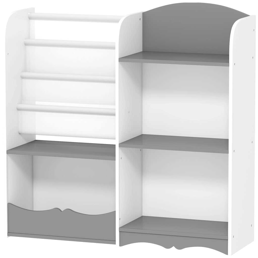 Scaffale Portagiochi per Bambini Mobile per Cameretta in Legno, Arredamento per Bambini da Salotto e Asilo, 85x26x84cm, Grigio