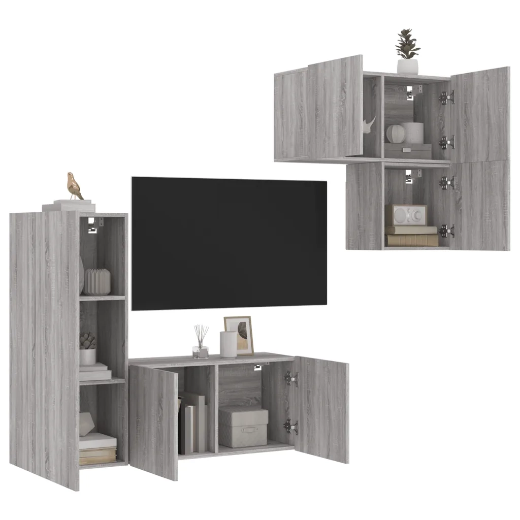 Mobili TV a Muro 4pz Grigio Sonoma in Legno Multistrato 3216433