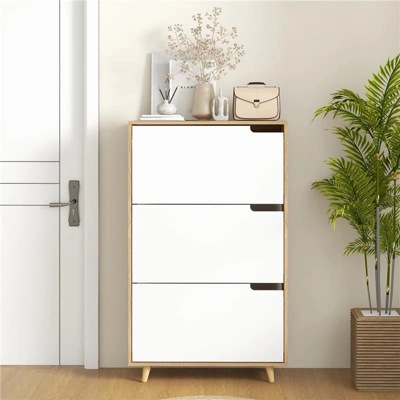 SCARPIERA SALVASPAZIO A 3 CASSETTI CON RIPIANO REGOLABILE PER 18-24 PAIA DI SCARPE, 72X24X119CM, BIANCO