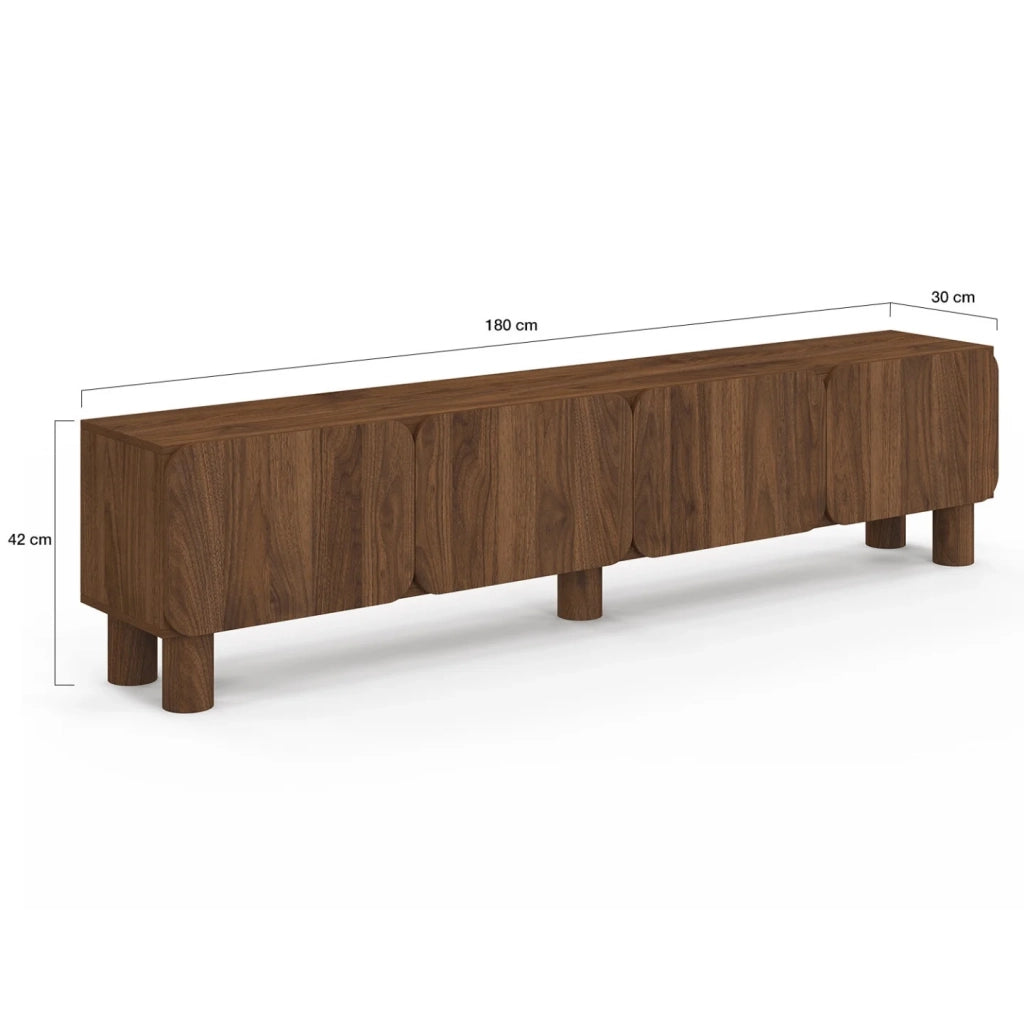 IDMarket - Mobile TV da 180 cm SARANDA con 4 ante arrotondate in legno effetto noce
